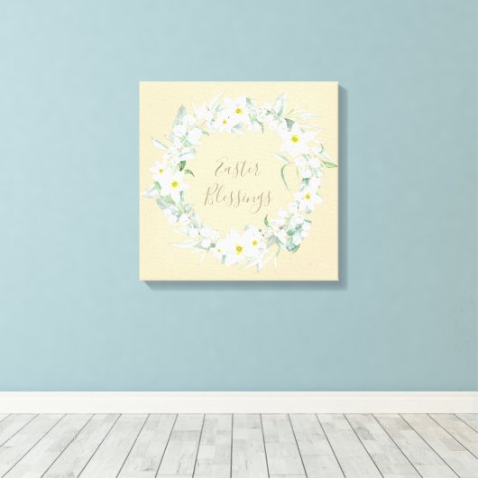 Eigen bericht: White Floral Easter Wreate Canvas Afdruk (Insitu (Houten vloer))