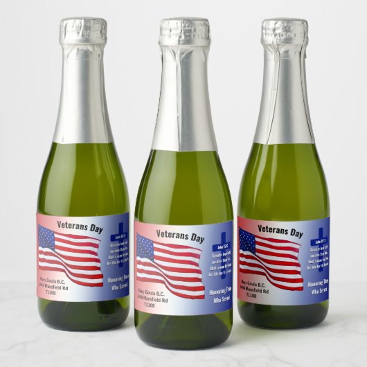 Eigen bestelling, veteranen Dag mini Beverage Labe Sparkling Wijnetiket (Flessen)