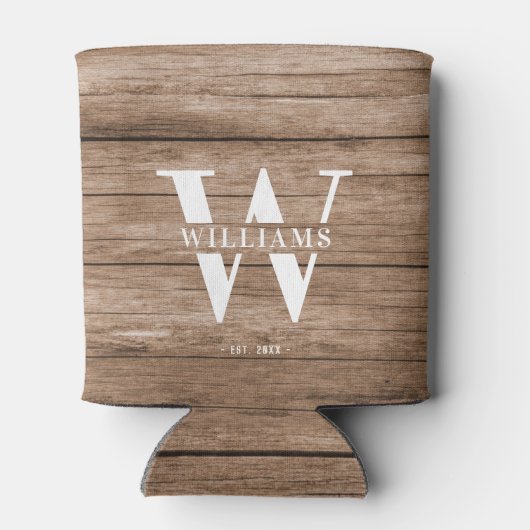 Eigen bijtende wapenhuisfamilie monogram naam hout blikjeskoeler (Achterkant)