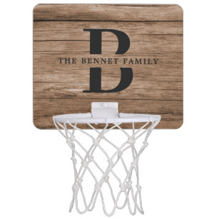 Eigen bijtende wapenhuisfamilie monogram naam hout mini basketbalbord