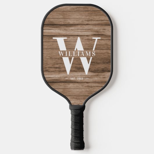 Eigen bijtende wapenhuisfamilie monogram naam hout pickleball paddle (Voorkant)