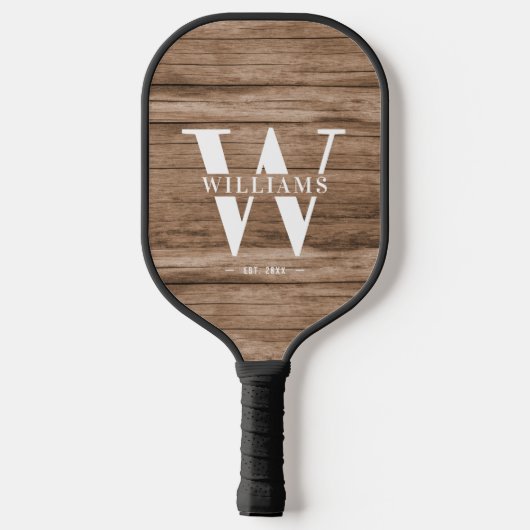 Eigen bijtende wapenhuisfamilie monogram naam hout pickleball paddle (Achterkant)