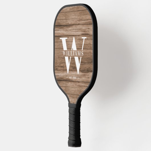 Eigen bijtende wapenhuisfamilie monogram naam hout pickleball paddle (Links)