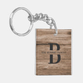 Eigen bijtende wapenhuisfamilie monogram naam hout sleutelhanger (Voorkant Links)