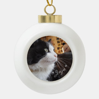 Eigen boom met foto's keramische bal ornament