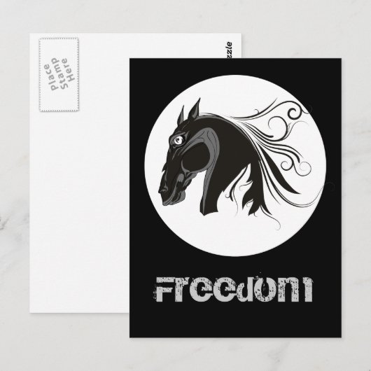 Eigen briefkaart van zwarte en witte tribale paard (Voorkant / Achterkant)