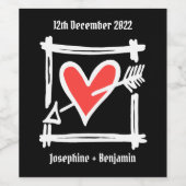 Eigen bruiloft Liefde Heart Black & Red Bottle Lab Wijn Etiket (Enkel label)