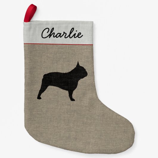 Eigen Bulldog Silhouette Frenchie Pet Dog Kleine Kerstsok (Voorkant)