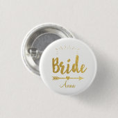 Eigen Button Faux Gold Foil Bride Wedding Team (Voorkant /achterkant)