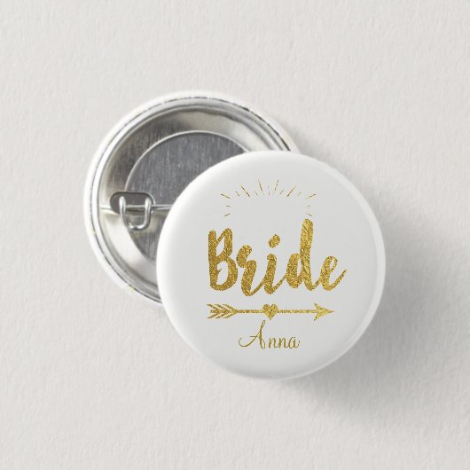 Eigen Button Faux Gold Foil Bride Wedding Team (Voorkant /achterkant)