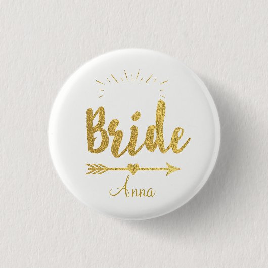 Eigen Button Faux Gold Foil Bride Wedding Team (Voorkant)