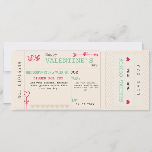 Eigen coupon Valentijnsdag coupon Feestdagenkaart (Voorkant)