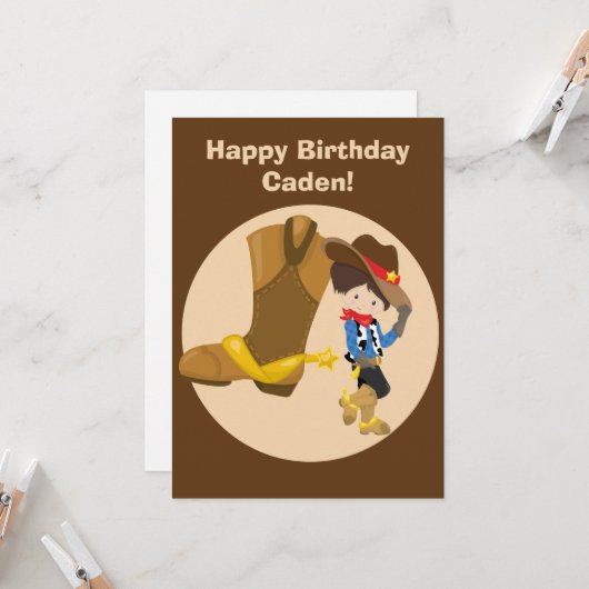 Eigen Cowboy Kinder Land Happy Birthday Kaart (Voorkant / Achterkant in situ)