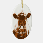 Eigen datum kerstKoe Boerderij Dier Keramisch Ornament (Rechts)
