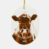 Eigen datum kerstKoe Boerderij Dier Keramisch Ornament (Voorkant)