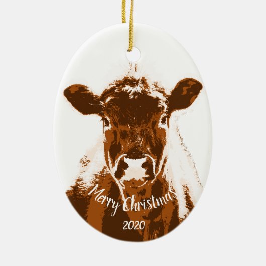 Eigen datum kerstKoe Boerderij Dier Keramisch Ornament (Achterkant)