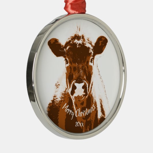 Eigen datum kerstKoe Boerderij Dier Metalen Ornament (Rechts)