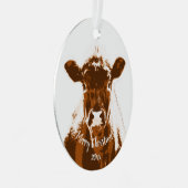 Eigen datum kerstKoe Boerderij Dier Metalen Ornament (Voorkant Rechts)