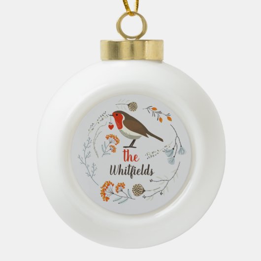 Eigen decoratieve Robin Botanical Kerstmis Keramische Bal Ornament (Voorkant)