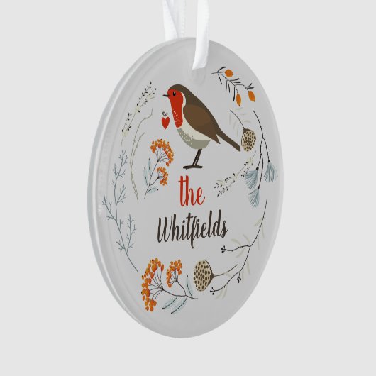 Eigen decoratieve Robin Botanical Kerstmis Ornament (voorkant)