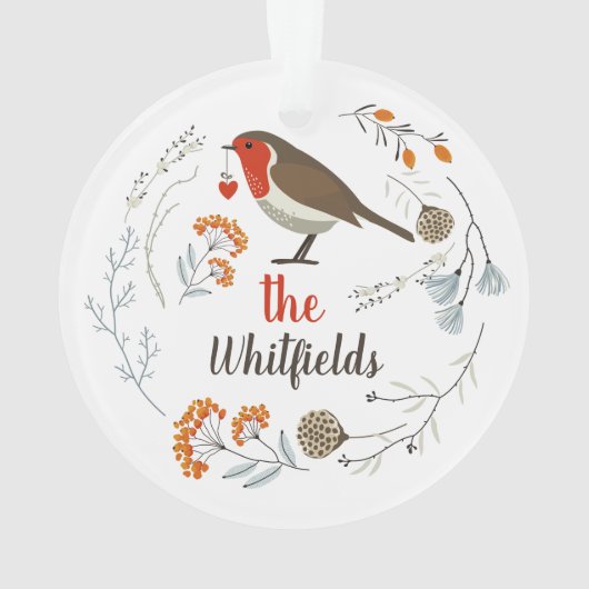 Eigen decoratieve Robin Botanical Kerstmis Ornament (achterkant)