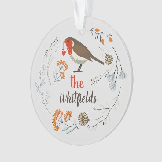 Eigen decoratieve Robin Botanical Kerstmis Ornament (voorkant)