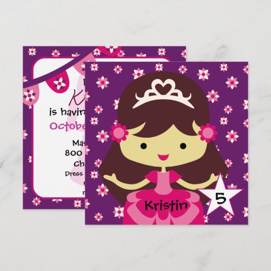 Eigen donkere haarprinses Birthday-uitnodigingen Kaart (Voorkant / Achterkant)