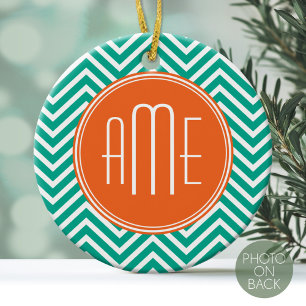 Eigen driestuarium van Emerald and Oranje Chevrons Keramisch Ornament