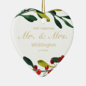 Eigen eersteklas kerstbruiloft Gold Green Keramisch Ornament (Rechts)