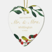 Eigen eersteklas kerstbruiloft Gold Green Keramisch Ornament (Links)