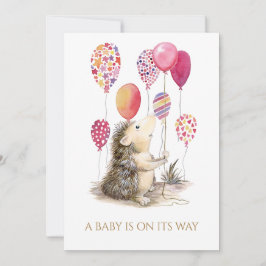 Eigen Egel met roze ballon Baby shower Kaart