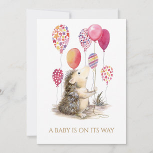 Eigen Egel met roze ballon Baby shower Kaart