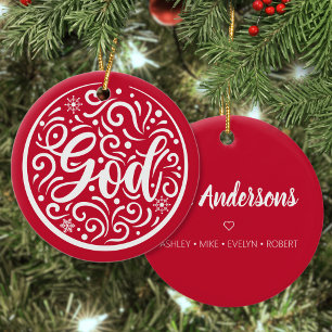 Eigen familie: kerstfeestdag Religieuze Rood Keramisch Ornament