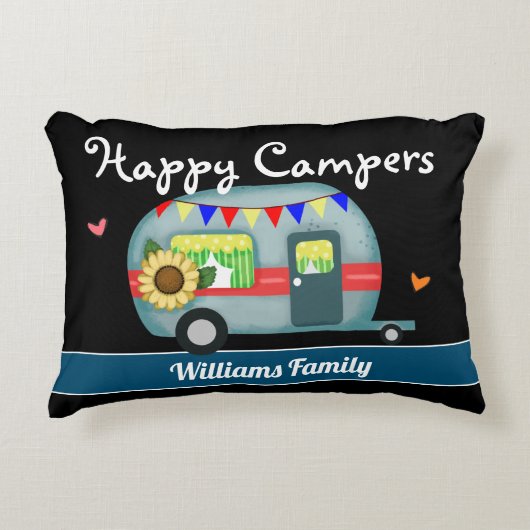 Eigen familienaam Happy Campers Accent Kussen (Voorkant)