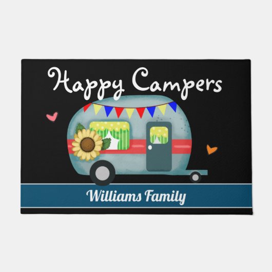 Eigen familienaam Happy Campers Deurmat (Voorkant)