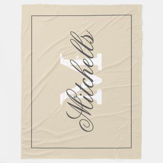 Eigen familienaam monogram extra groot beige fleece deken (Voorkant)