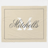 Eigen familienaam monogram extra groot beige fleece deken (Voorkant (Horizontaal))