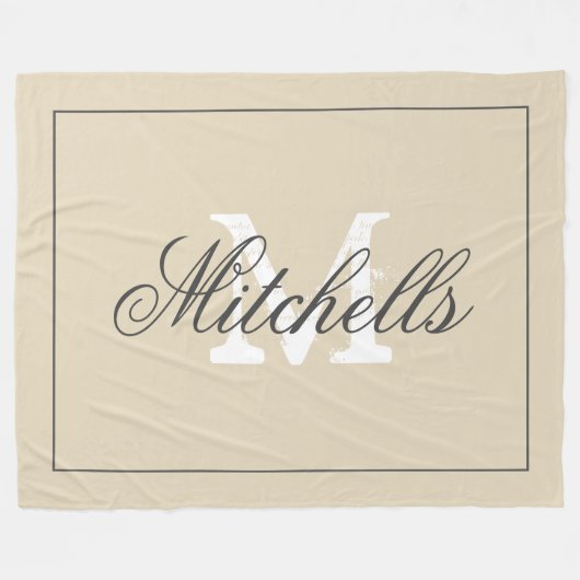 Eigen familienaam monogram extra groot beige fleece deken (Voorkant (Horizontaal))