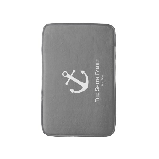 Eigen familienaam Nautical Dark Grey Bath Mat (Voorkant Verticaal)