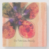 Eigen familienaam Roos Gold Floral Abstract Stenen Onderzetter (Voorkant)