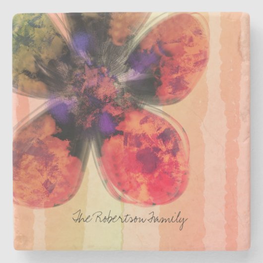 Eigen familienaam Roos Gold Floral Abstract Stenen Onderzetter (Voorkant)