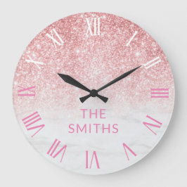 Eigen familienaam Roos Gold Glitter en marmer Grote Klok