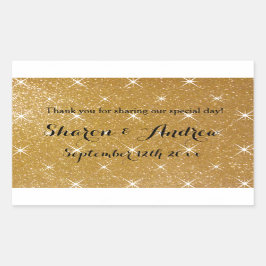 Eigen faux goudglitter dunne trouwstickers rechthoekige sticker