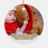 Eigen feestelijke Baby eerste kerstfoto Keramisch Ornament (Achterkant)