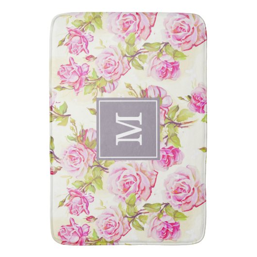 Eigen flessenpatroon oud Roos monogram bonnetje Badmat (Voorkant Verticaal)