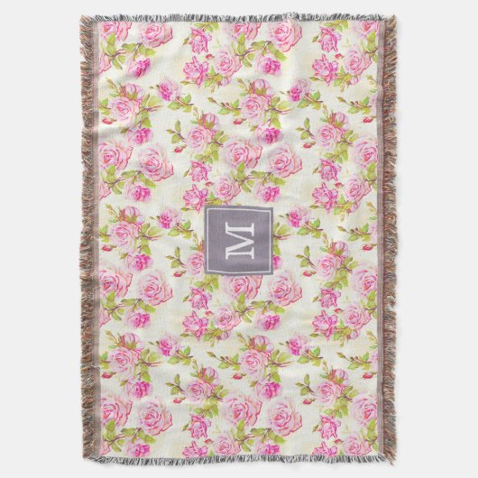 Eigen flessenpatroon Oude Rozen Monogram B Deken (Voorkant Verticaal)