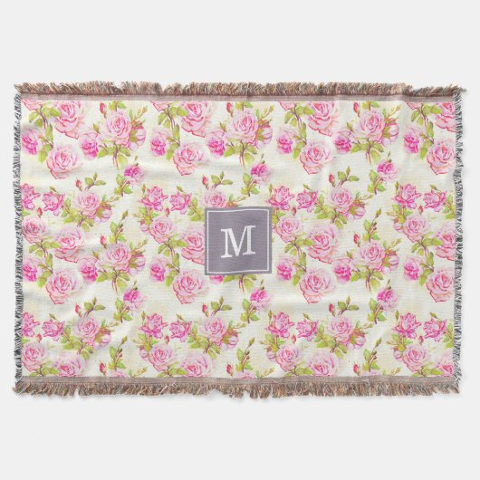 Eigen flessenpatroon Oude Rozen Monogram B Deken (Voorkant)