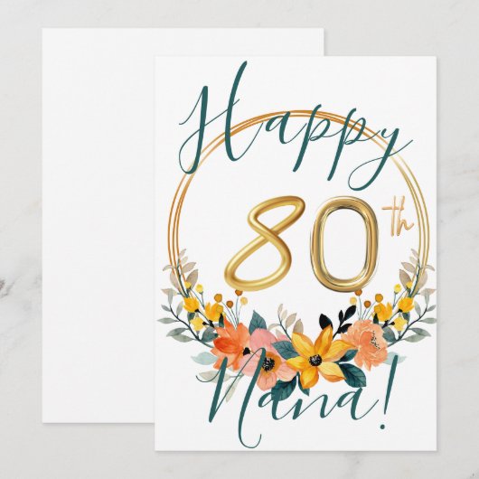 Eigen Floral Happy 80th Birthday Kaart (Voorkant / Achterkant)