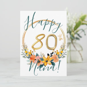 Eigen Floral Happy 80th Birthday Kaart