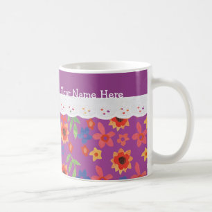Eigen Floral Pattern op Magenta, Faux Lace Koffiemok